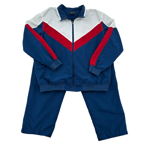 John Blair Mens XL Tracksuit Blue Red White Full Zip Pants Set Outfit Athletic - Picture 1 of 8